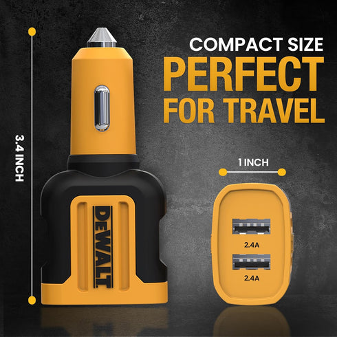 DEWALT 2-Port USB Car Charger — 24W Fast Charge Dual Port USB-A for iPhone 14 13 12 11 Pro Max X XR XS 8 Plus 6s iPad — Compatible with Samsung Ga...