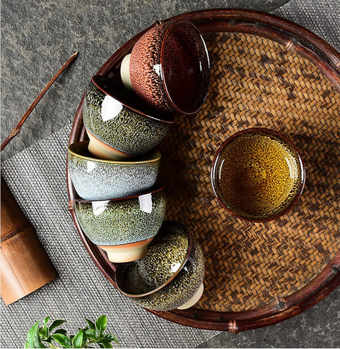 6pc Ceramic Kung Fu Tea Set, Japanese Tea Cup, Sake Cup, 2.1oz Capacity, 6 Colors...