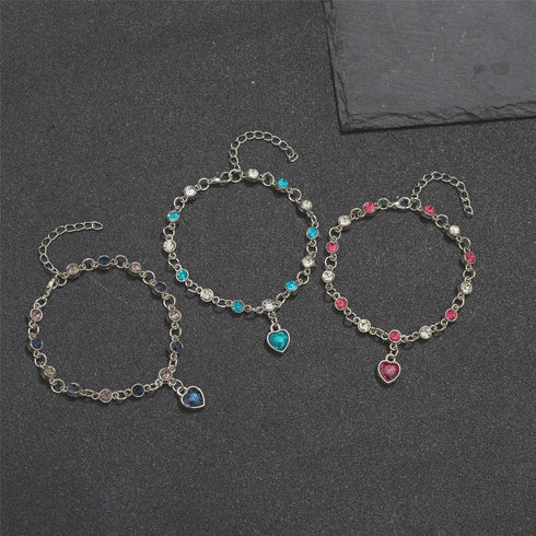 White Gold Plated Ocean Heart Charm Link Bracelet for Women Crystal Glass Heart Dainty Chain Simple Jewelry Gifts...