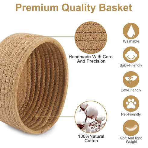 ?2 Pack?ABenkle Small Woven Baskets, Tiny Oval Shallow Storage Baskets, Mini Cotton Rope Empty Decorative Basket, Boho Little Organizer Bins for B...