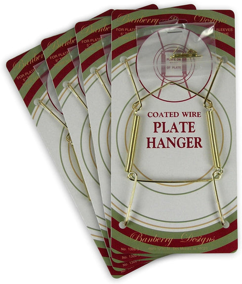 Banberry Designs Brass Vinyl Coated Plate Hanger 5 to 7 Inch Plates - Set of 4 - Includes Hook and Nail for Hanging...