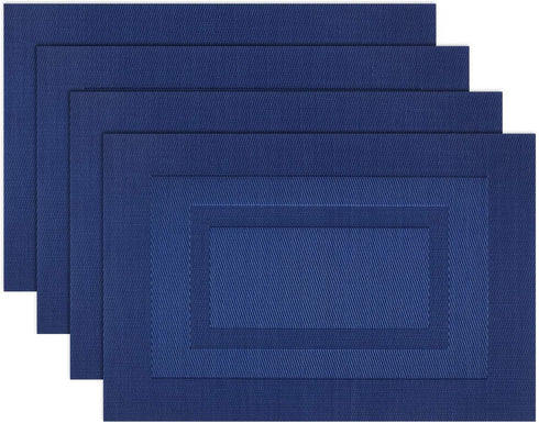 PIGCHCY Placemats,Washable Vinyl Woven Table Mats,Elegant Durable Placemats for Dining Table Set of 4 (18 x 12 inches, Navy Blue)...