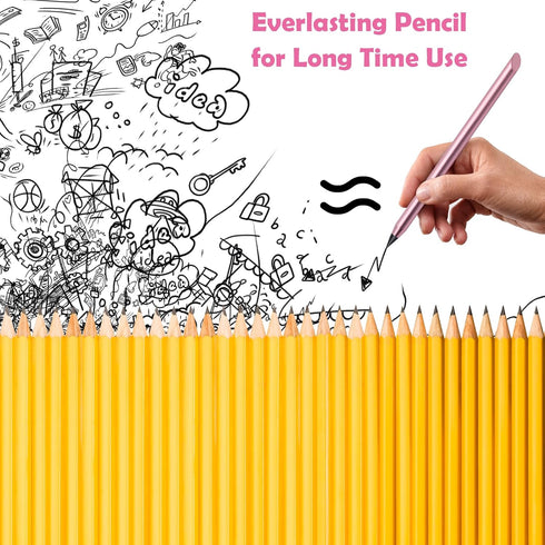 2Pcs Everlasting Metallic Pencil, Reusable Metal Inkless Pencil with 4 Replacement Nibs/Eraser, Metal Eternal Pencil Unlimited Writing Erasable In...
