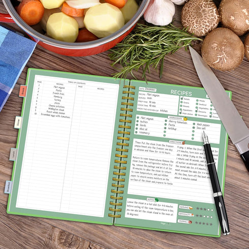 Alltree Recipe Book to Write in Your Own Recipes, Sprial Personal Blank Recipe Book, Blank Recipe Notebook with 15 Tabs for Family Cooking Lover, ...