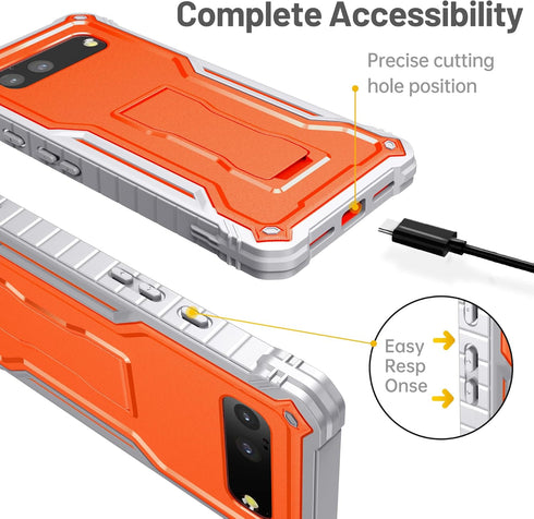 FITO for Google Pixel 6 Case 6.4 Inch, Dual Layer Shockproof Heavy Duty Case for Google Pixel 6 with Screen Protector, Built in Kickstand (Orange)...