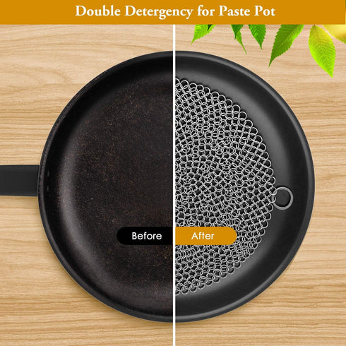AMAGABELI GARDEN & HOME 10”x10” Round Cast Iron Cleaner 316 Stainless Steel Chainmail Scrubber for Cast Iron Pan Skillet Cleaner for Dishes Cast I...