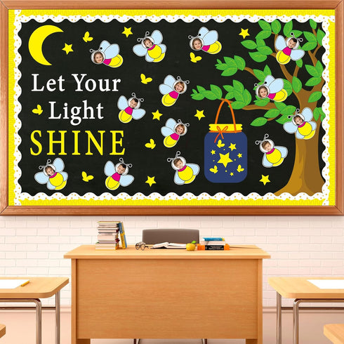 90pcs Firefly Bulletin Board Classroom Decorations Set Glowworm Tree DIY Craft Cutouts for Posting Photo Let Your Light Shine Cutout for School Cl...