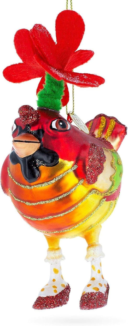 Hen Adorned with a Hat Glass Christmas Ornament...