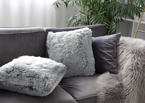 Uhomy Fluffy Accent Pillows Cover 20"x20", Soft Gray Ombre Faux Fur Throw Pillow Case, Modern Luxury Decorative Square Cushion Cover for Farmhouse...