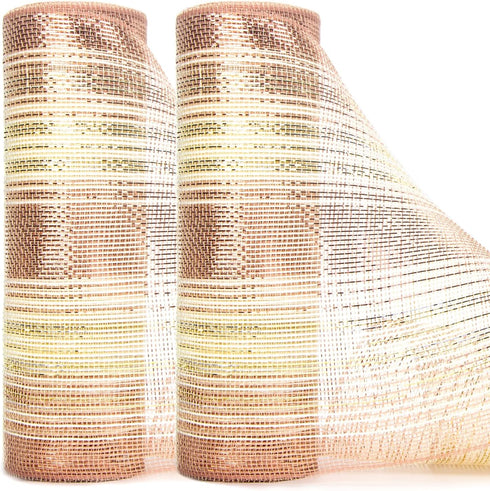 Ribbli 2 Rolls Rose Gold Metallic Mesh Ribbon 10 inch x 30 feet(10Yard), Ivory with Rose Gold Foil and Ivory Thread,Christmas Ribbon for Wreath Sw...