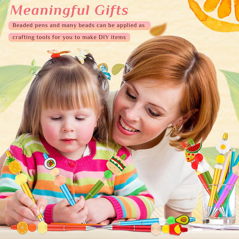 Ctosree 12 Pcs Beadable Pens Kit Silicone Focal Beads for Beadable Pens DIY Cute Animals Bead Pens Making Kit Cow Dinosaur Rainbow Beaded Ballpoin...