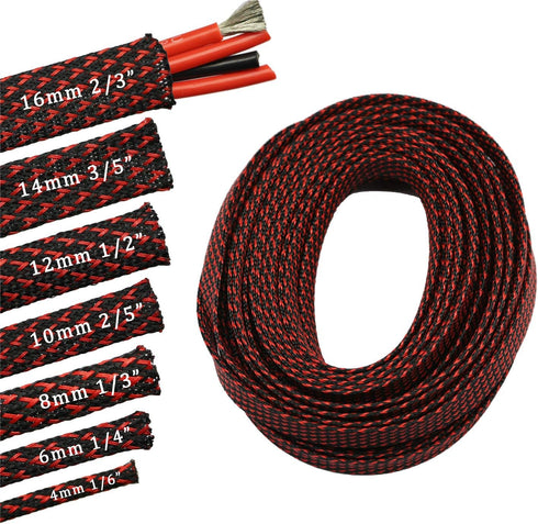 30ft PET Expandable Sleeving Wire Cable Sleeve (1/6", Red&Black)...