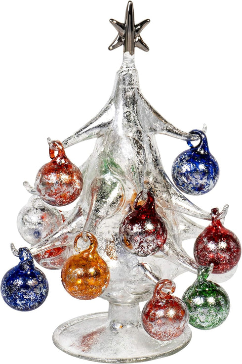 Red Co. 7.75" Argento Lucido Vintage Inspired Mini Glass Christmas Tree with 12 Removable Ornaments, BUON Natale Series...
