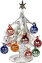 Red Co. 7.75" Argento Lucido Vintage Inspired Mini Glass Christmas Tree with 12 Removable Ornaments, BUON Natale Series...