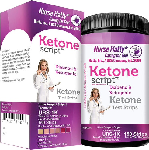 Nurse Hatty - Diabetic & Ketogenic Keto Strips – Fresh – USA-Made – High-Performance – Now Lasts 6 Months - 2-year Shelf Life (150ct. Long Ketone ...