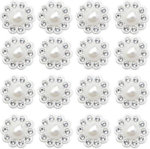 100 pcs Rhinestone Faux Pearl Buttons Accessory Decoration Craft for DIY Scrapbooking Embellishments Wedding Bouquet Flower Centre Home Decor 14mm...