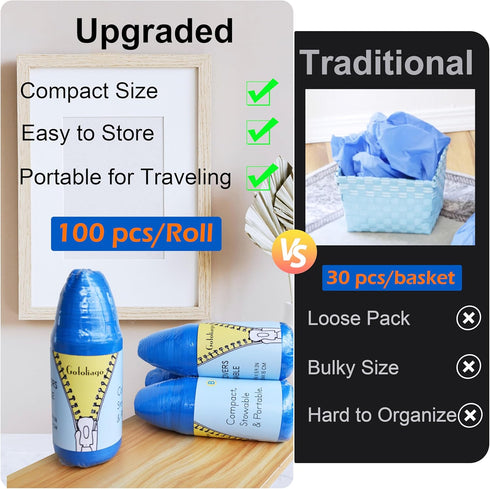 Shoe Covers Disposable-100 Pcs(50 pairs) Compact, Stowable & Portable Roll Pack, Foot Booties Covers for Home,13.8'' Fit Up To 11 US Men and 13 US...