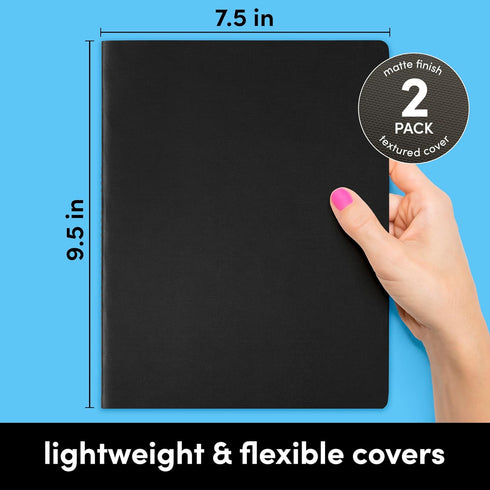 PAPERAGE Soft Cover Blank Journal Notebook, 2 Pack, (Black), 100 Pages, Large 7.5 inches x 9.5 inches, Ideal for Sketch Book, Note Taking & Travel...
