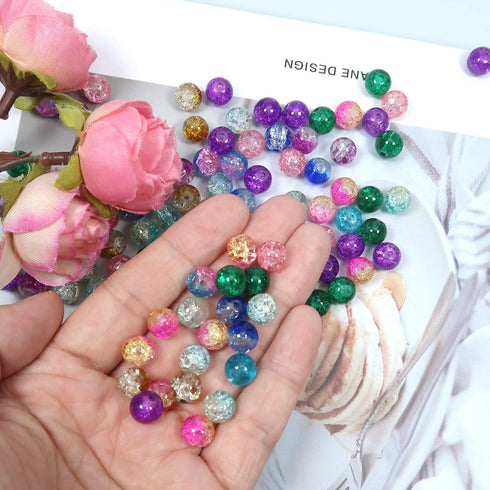 TOAOB 200pcs 8mm Glass Beads for Jewelry Making Crackle Glass Lampwork Beads Round Loose Spacer Bead Supplies for DIY Crafts Bracelets Necklaces...