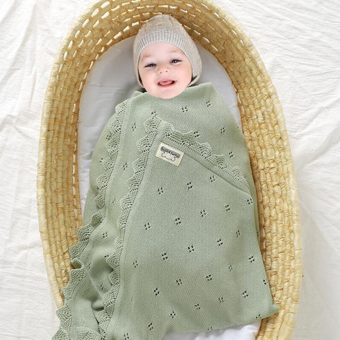 mimixiong Cotton Baby Blanket Knitted Crochet Receiving Crib Nursery Swaddling Blankets for Newborn Baby Boy Girl Sage Green 30x40 Inch...