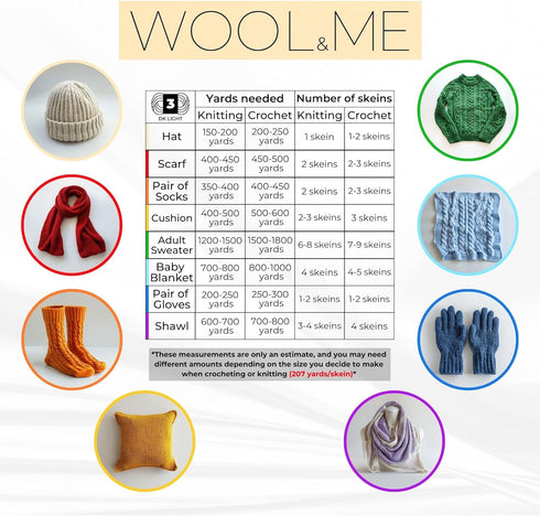 100% Merino wool yarn - Luxurious and Soft Yarn for Hand Knitting & Crocheting - Premium & Durable Hand Dyed Yarn, 207 yards, 3.5 ounces, DK Weigh...