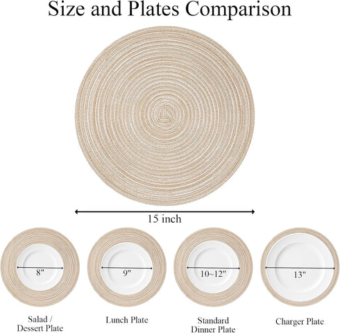SHACOS 15 inch Round Braided Placemats Set of 6 Non Slip Heat Resistant Cotton Polyester Table Mats Washable Place Mats for Dinner Party Table Dec...