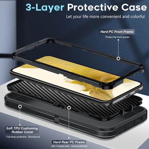 LeYi for Galaxy S22 Plus Case, Samsung S22 Plus Case, 3 in 1 Full Body Shockproof Rubber Dustproof Rugged Defender Protection Case S22 Plus, Black...