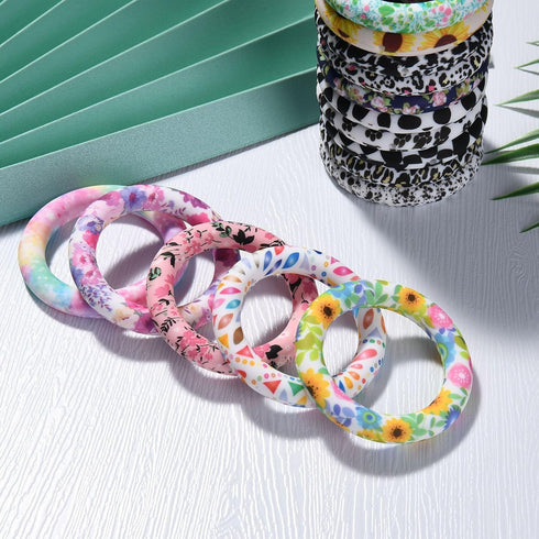 34pcs Silicone Beadable O Rings 65mm Round Silicone Loop with 2 Hole Hollow Silicon Ring Beads to Make Key Chain Beads for Bracelet Necklace Conne...