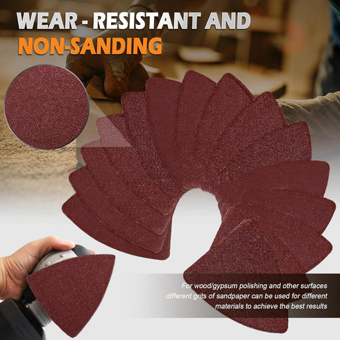 136Pcs Oscillating Tool Sanding Pad Kit, Contains 6Pcs Triangle Sanding Pads and 130Pcs Multitool Sandpaper, 60 80 100 120 240 Grits Oscillating M...