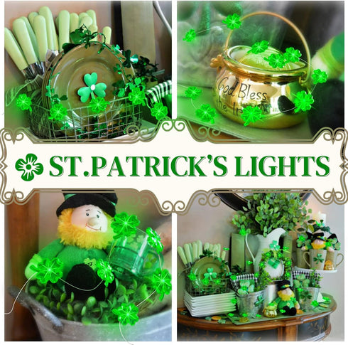 St Patricks Day Decorations Lights - Green String Lights Battery Operated 13FT 40 LED Shamrocks Handmade String Lights with Remote Control for St....