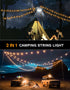 Camping String Lights, 2 in 1 Outdoor String Lights(33ft) Quick Storage Durable Waterproof String Light Portable Rechargeable Camping Light for Ca...