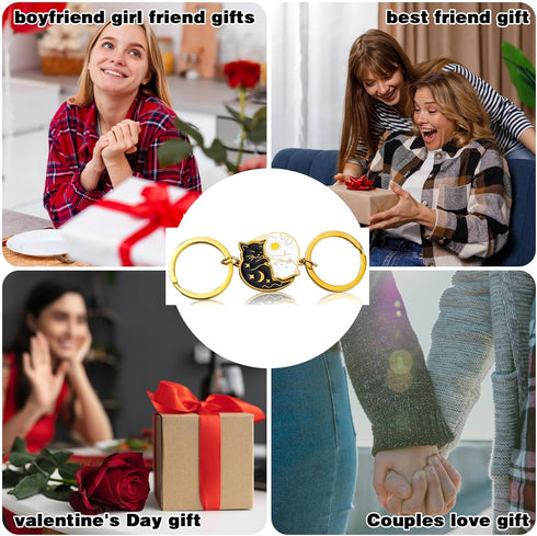 Ouligay 2pcs Couple Matching Cat Keychain Gifts for Boyfriend Girlfriend, Best Friend Graduation Birthday Gifts for Women Friendship, Valentine's ...