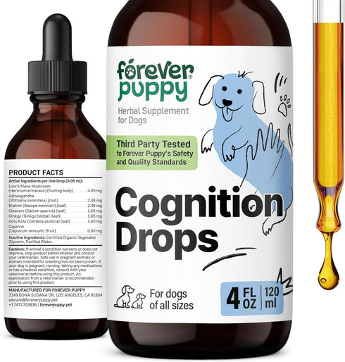 Cognition Drops for Dogs - Lion's Mane Mushroom Supplement for Dogs - Brain Health Support w/Ginkgo Biloba - Cognitive Drops w/Ashwagandha Root - ...