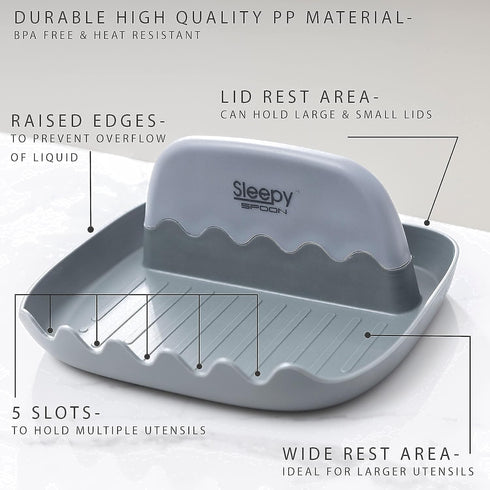SleepySpoon - Spoon Rest for Kitchen Counter – Pot Lid Holder and Spoon Holder – Multipurpose Gadget Keeps Countertops Clean - Bonus Lid Lifter...
