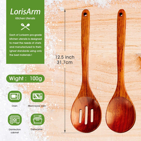 Kitchen Wooden Cooking Spoon Set, 12" Solid Wood Serving Spoons for Mixing Stirring, Nonstick Kitchen Utensils Tableware Ladle Scoop....