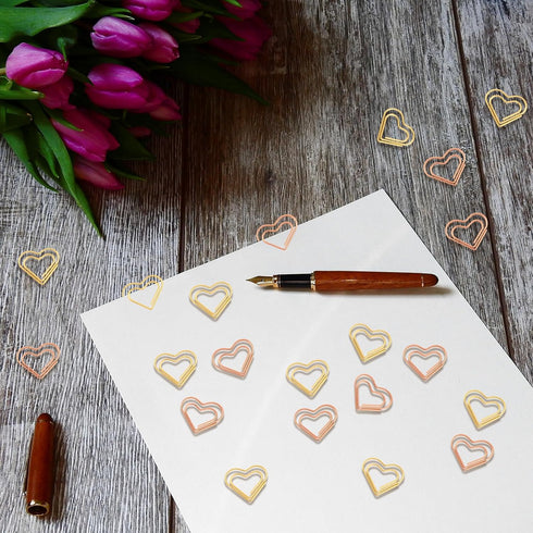 Heart Paper Clips Gold Love Heart Shaped Small Paper Clips Rose Gold Cute Metal Journaling Paper Clamps Paperclips for Women Paper Document Note S...