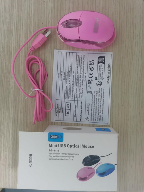 SOON GO Pink Mouse,Computer Mouse,with 1.5m Pink USB Cable - Compatible with Windows, Linux, Mac, Laptop, PC & Desktop - Ideal for Office, Home, B...