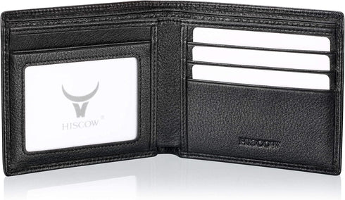 HISCOW Full Grain Leather Bifold Wallets for Men, Slim Minimalist Mens Wallet, Gifts for Dad Birthday Fathers Day (Pebbled Black)...