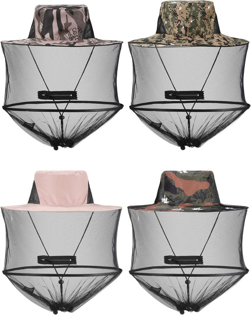 4 Pieces Mosquito Head Mesh Mosquito Cap Net Hat Face Cover with Zipper Foldable Fly Protection Netting Hat for Fishing Hiking Gardening, 4 Colors...