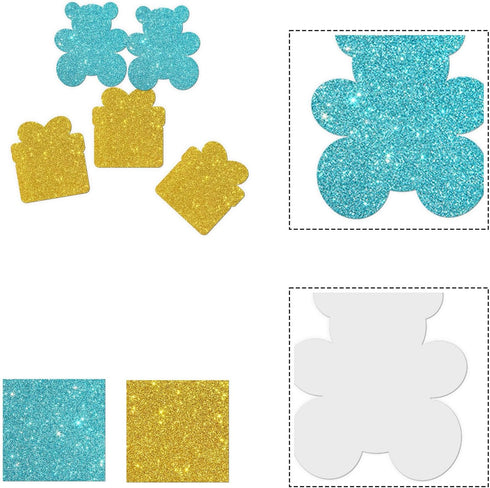 Amibishi 120pcs Bear and Gift Confetti for Baby Shower, Kids Boys Birthday Party Supplies Scatters, Gender Reveal Party DIY Craft Confetti (Blue G...