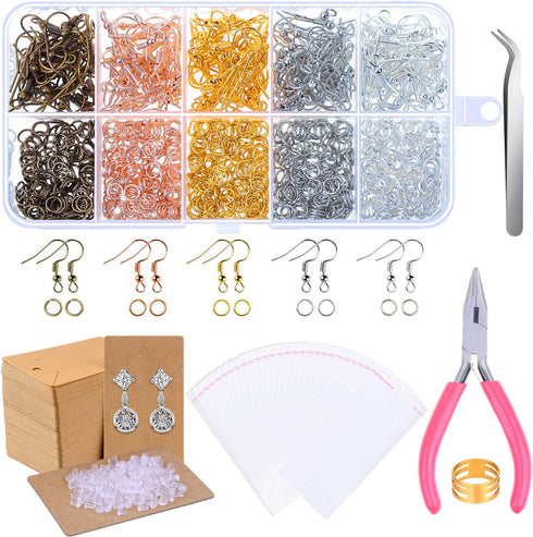 Earring Making Supplies, Paxcoo 1350pcs Earring Making Kit with Earring Hooks, Jump Rings, Pliers, Earring Backs, Earrings Holder Cards and Clear ...