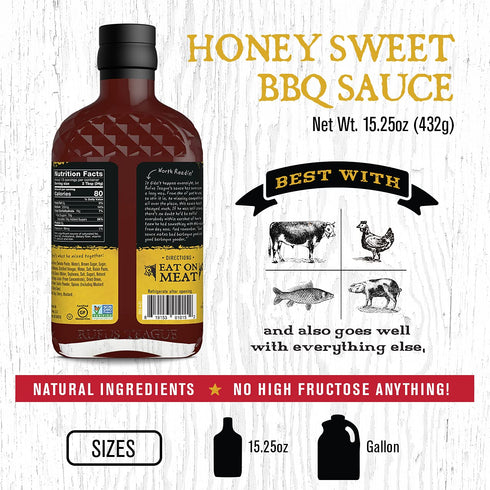 Rufus Teague - Honey Sweet BBQ Sauce - Premium Barbecue Sauce - 15.25 oz. Bottle...
