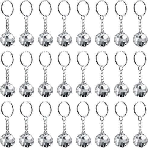 MTLEE 24 Pack Mini Mirror Disco Ball Keychain Last Disco Bachelorette Retro 60s 70s Disco Keychain for Party Favors Set Cowgirl Supplies(Silver)...