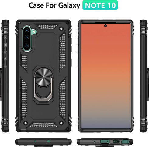 for Samsung Galaxy Note 10 Case, Note10 Case with HD Screen Protectors, Military-Grade Metal Ring Holder Kickstand 15ft Drop Tested Shockproof Cov...