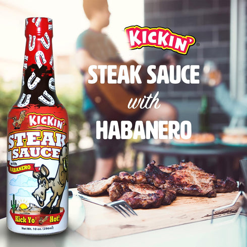 Kickin' Spicy Steak Sauce with Habanero 10 oz. Premium Gourmet Steak Sauce with Hot Pepper Perfect for Hot Sauce Fans Try if You Dare!...