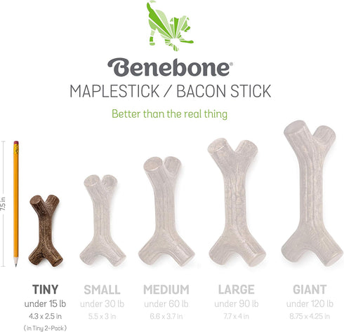 Benebone Puppy 2-Pack Maplestick/Zaggler Durable Dog Chew Toys for Gentle Chewers, Real Bacon, Real Maplewood, Made in USA, Tiny...