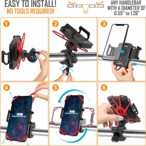 TruActive Premium Bike Phone Mount Holder | Universal Cell Phone Mount for 4"-7" Phones | Includes 6 Reusable Color Bands | Tool Free Handlebar Mo...