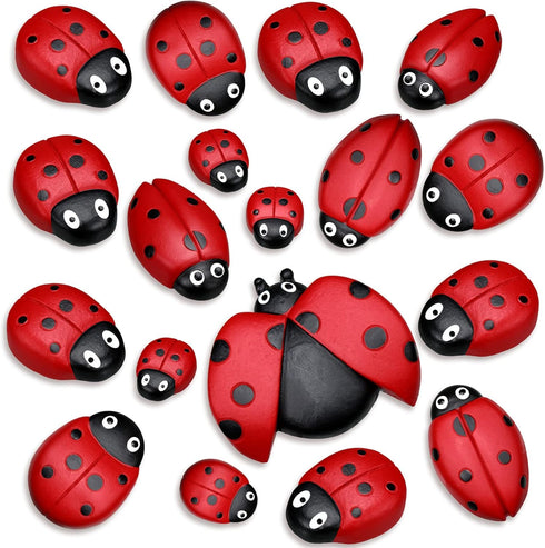 Gerrii 18 Pcs Small Resin Ladybugs Garden Decor Stones Holiday Ladybug Garden Yard Decorations Outdoor 4 Size Ladybug Mom Gifts Lady Bugs Yard Dec...