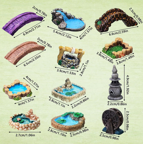 Plank Bridge Miniature Fairy Garden Accessories,Miniature Pond Lawn Garden Ornament Figurines, Mini Lighthouse Water Well Bridge Figurines, Micro ...
