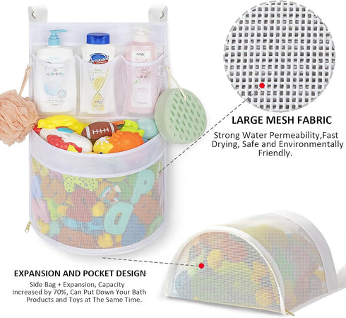 Baby Bath Toy Organizer, quick drying? and mould proof, Multiple-Suspension Bath Toy Holder, Large Capacity Multi Use Bathtub Toy Storage Bag?1 La...